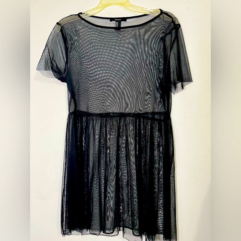 Forever 21 Mesh Overlay Baby Doll Mini Dress